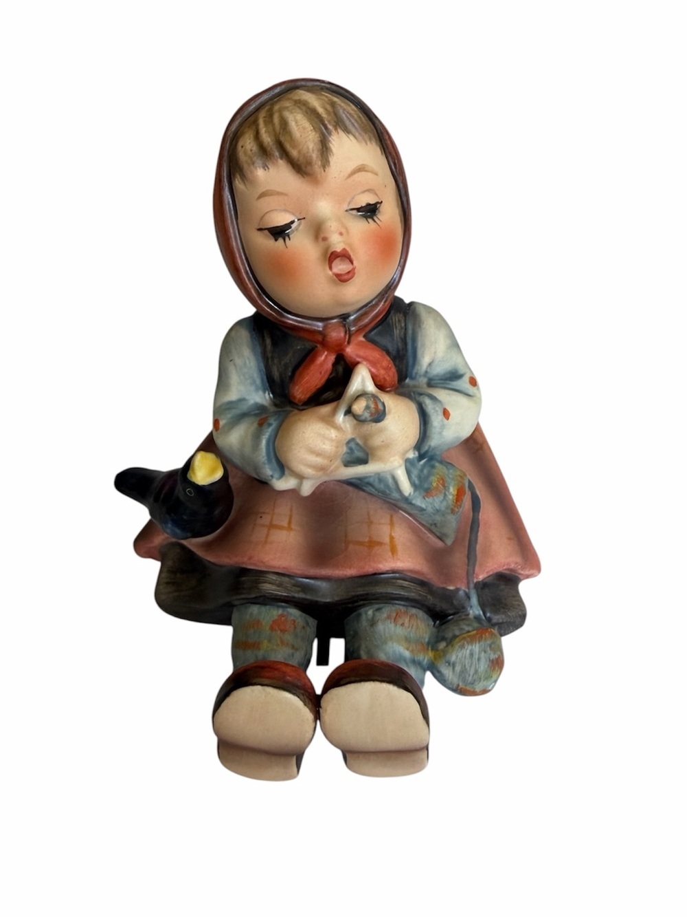 Goebel Hummel Figurine Happy Pastime Girl Vintage With Bird Knitting